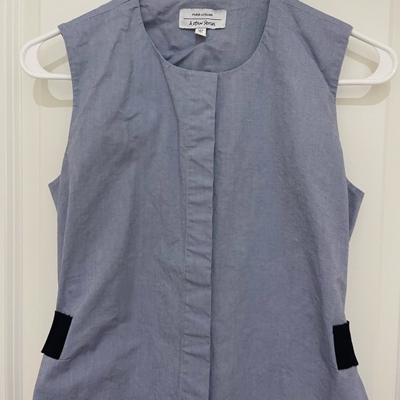 & OTHER STORIES A-Line Cotton Blue Chambray Bow Front Dress Size 2 - Picture 8 of 14